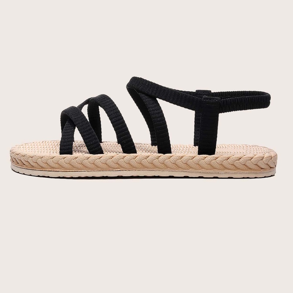 Black Strappy Espadrille Sandal for Women